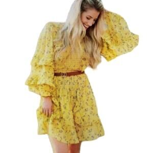 Happy X Nature By Kate Hudson Dress Size Large Ditsy Mini Floral Ruffle Yellow